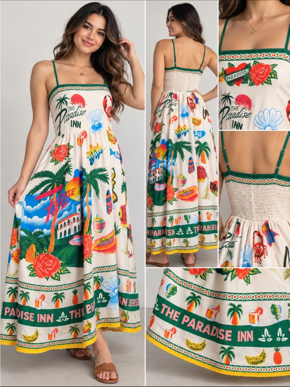 Tropical Paradise Maxi Dress XL Colorful Retro Print No Brand